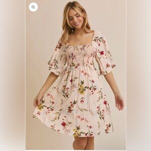 GILLI Floral Smocked Square Neck Romantic Cottagecore Elegance Mini Dress